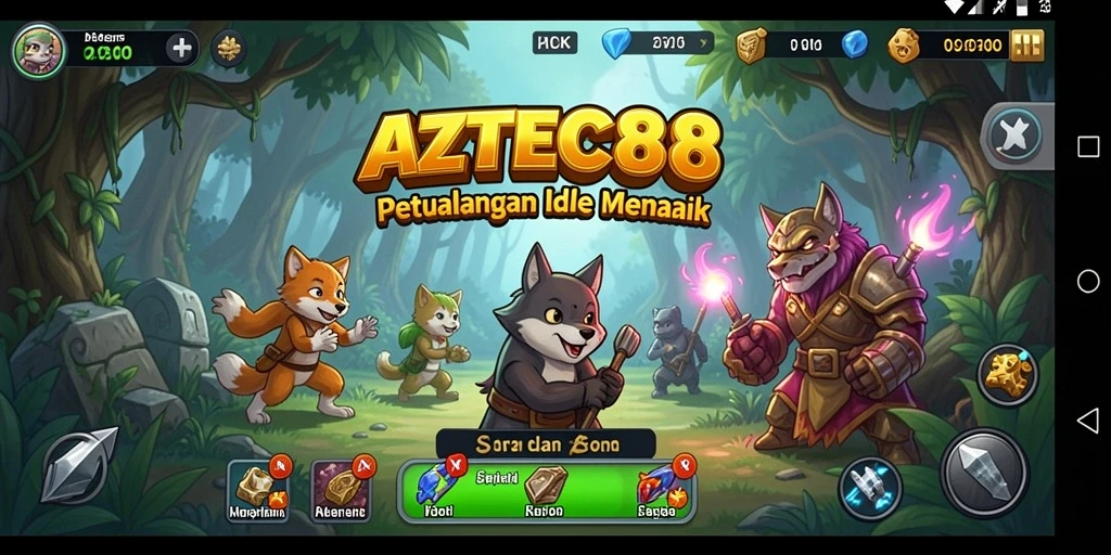 Tangkapan layar gameplay AZTEC88 dengan aksi menarik dalam menjelajahi dunia Idle.