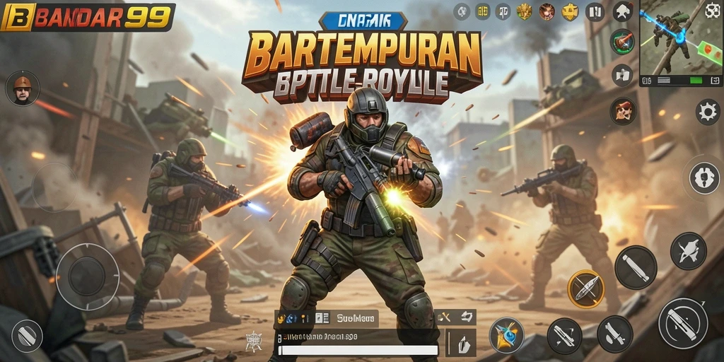 Tangkapan layar utama dari gameplay <strong>BANDAR99</strong> yang menunjukkan aksi Battle Royale yang mendebarkan.