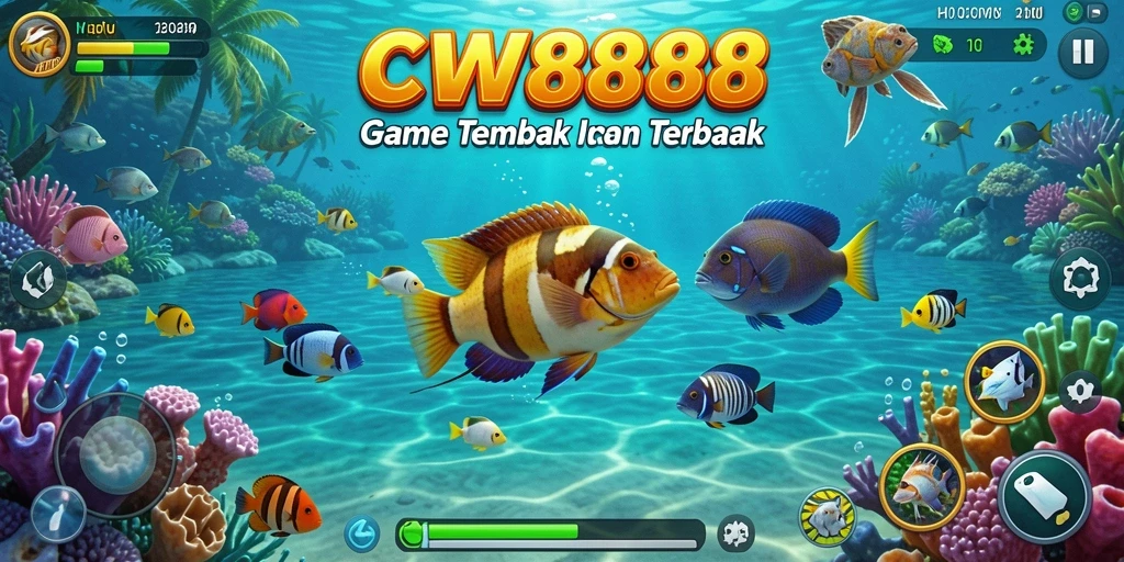 Tangkapan layar gameplay CW8888 menampilkan momen seru berburu ikan.