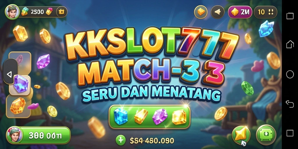 Tampilan gameplay seru KKSLOT777 dengan desain match-3 yang menarik.