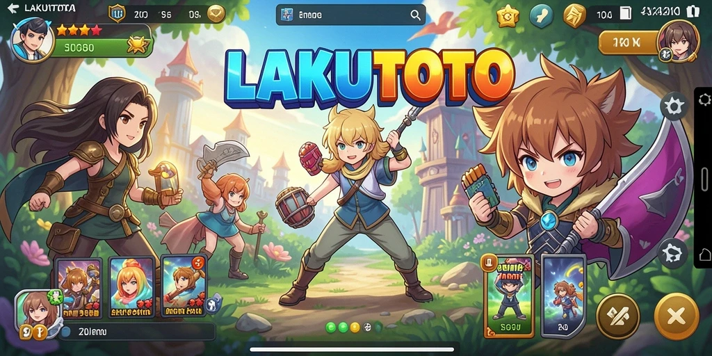 Screenshot gameplay LAKUTOTO menampilkan aksi seru dan karakter Anime yang mengesankan.