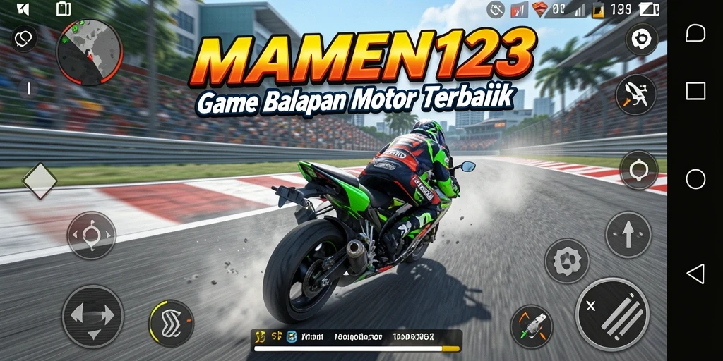 Gameplay seru MAMEN123 dengan balapan motor yang mendebarkan.