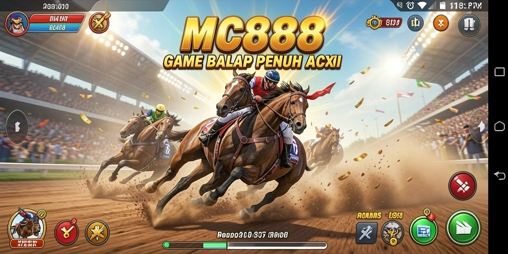 Tampilan screenshot MC888 menampilkan aksi balap yang mendebarkan.