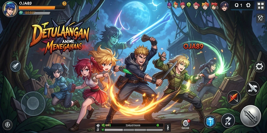 Tampilan gameplay OJA89 yang penuh aksi dan karakter anime.